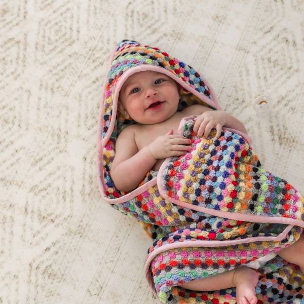 Pompom Turkish Cotton Hooded Baby Towel - Candy